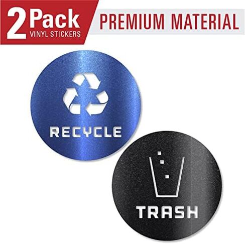 ملصق فينيل لإعادة التدوير والقمامة يحمل شعارًا عصريًا لتنظيم سلات المهملات أو حاويات القمامة والجدران - قطع محيطي (أزرق معدني/أسود، XSmall) in Kuwait