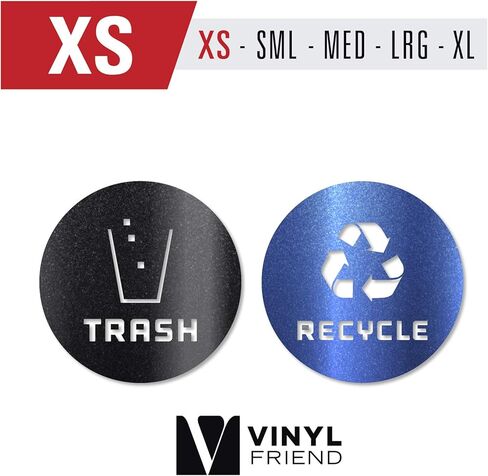 ملصق فينيل لإعادة التدوير والقمامة يحمل شعارًا عصريًا لتنظيم سلات المهملات أو حاويات القمامة والجدران - قطع محيطي (أزرق معدني/أسود، XSmall) in Kuwait