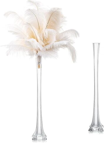Eiffel Tower Vase Glasseam, 20" Tall Skinny Glass Vase for Flowers, Set of 2 Modern Crystal Clear Decorative Vases for Centerpieces, Long Single Flower Vase for Pampas Grass Living Room Decoration in Saudi Arabia