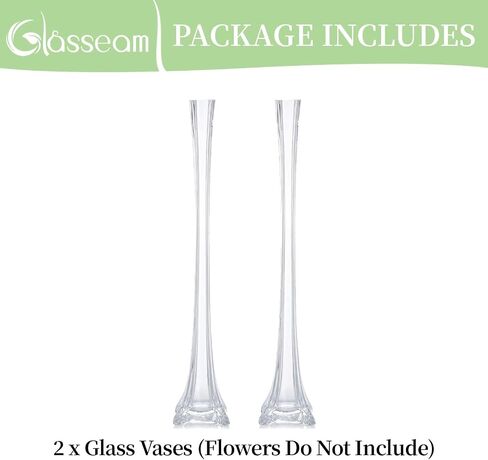 Eiffel Tower Vase Glasseam, 20" Tall Skinny Glass Vase for Flowers, Set of 2 Modern Crystal Clear Decorative Vases for Centerpieces, Long Single Flower Vase for Pampas Grass Living Room Decoration in Saudi Arabia
