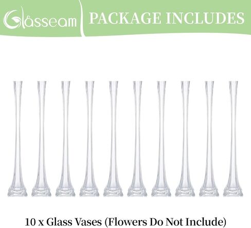 Eiffel Tower Vase Glasseam, 20" Tall Skinny Glass Vase for Flowers, Set of 2 Modern Crystal Clear Decorative Vases for Centerpieces, Long Single Flower Vase for Pampas Grass Living Room Decoration in Saudi Arabia