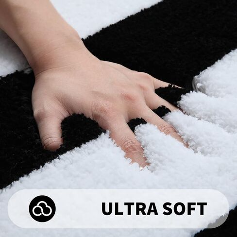 سجاد حمام من الألياف الدقيقة، سجادة حمام أشعث ناعمة وذات قدرة على الامتصاص، غير قابلة للانزلاق، سجادة حمام قطيفة سميكة، سجادات حمام جافة قابلة للغسل في الغسالة، 20 بوصة × 32 بوصة، أسود in Kuwait