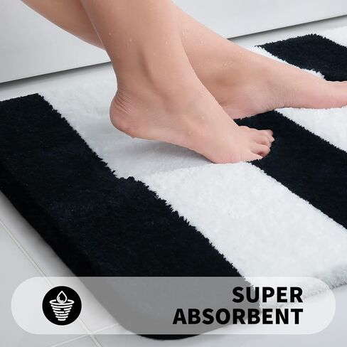 سجاد حمام من الألياف الدقيقة، سجادة حمام أشعث ناعمة وذات قدرة على الامتصاص، غير قابلة للانزلاق، سجادة حمام قطيفة سميكة، سجادات حمام جافة قابلة للغسل في الغسالة، 20 بوصة × 32 بوصة، أسود in Kuwait