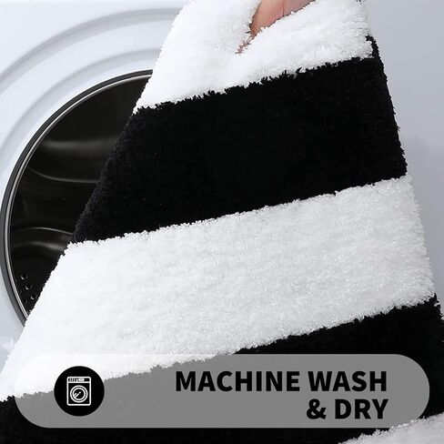 سجاد حمام من الألياف الدقيقة، سجادة حمام أشعث ناعمة وذات قدرة على الامتصاص، غير قابلة للانزلاق، سجادة حمام قطيفة سميكة، سجادات حمام جافة قابلة للغسل في الغسالة، 20 بوصة × 32 بوصة، أسود in Kuwait