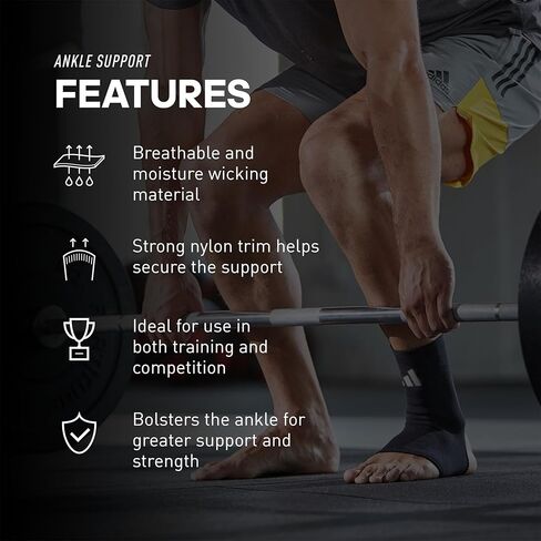 كم دعم الكاحل من adidas - كم الكاحل للتدريب والمسابقات والدعم - تصميم مريح، زخرفة من النايلون المرن المتين، مادة مسامية - لجميع مستويات اللياقة البدنية in Kuwait