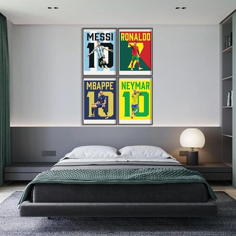 BAOGELI Messi, Ronaldo, Mbappe, Neymar Poster Soccer Canvas Poster Wall Art Print Set of 4 Gifts for Boys Living Room Bedroom Decor Unframed: 8x12inch in Saudi Arabia