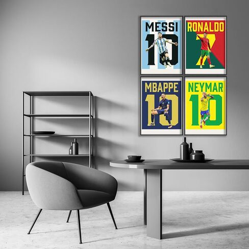 BAOGELI Messi, Ronaldo, Mbappe, Neymar Poster Soccer Canvas Poster Wall Art Print Set of 4 Gifts for Boys Living Room Bedroom Decor Unframed: 8x12inch in Saudi Arabia