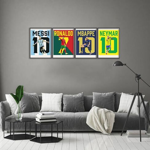 BAOGELI Messi, Ronaldo, Mbappe, Neymar Poster Soccer Canvas Poster Wall Art Print Set of 4 Gifts for Boys Living Room Bedroom Decor Unframed: 8x12inch in Saudi Arabia