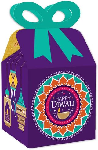 Big Dot of Happiness Happy Diwali - Square Favor Gift Boxes - Festival of Lights Party Bow Boxes - Set of 12 in Saudi Arabia
