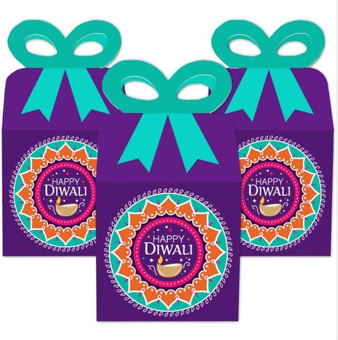 Big Dot of Happiness Happy Diwali - Square Favor Gift Boxes - Festival of Lights Party Bow Boxes - Set of 12 in Saudi Arabia