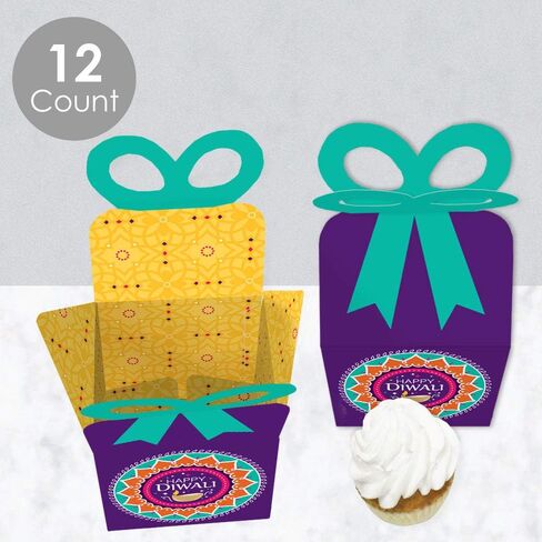 Big Dot of Happiness Happy Diwali - Square Favor Gift Boxes - Festival of Lights Party Bow Boxes - Set of 12 in Saudi Arabia