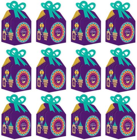 Big Dot of Happiness Happy Diwali - Square Favor Gift Boxes - Festival of Lights Party Bow Boxes - Set of 12 in Saudi Arabia