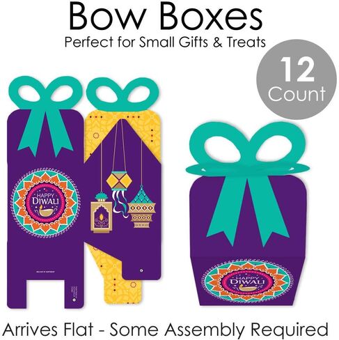 Big Dot of Happiness Happy Diwali - Square Favor Gift Boxes - Festival of Lights Party Bow Boxes - Set of 12 in Saudi Arabia