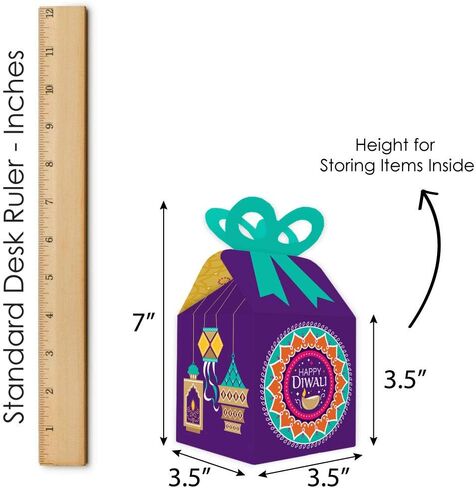 Big Dot of Happiness Happy Diwali - Square Favor Gift Boxes - Festival of Lights Party Bow Boxes - Set of 12 in Saudi Arabia