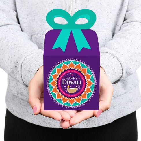 Big Dot of Happiness Happy Diwali - Square Favor Gift Boxes - Festival of Lights Party Bow Boxes - Set of 12 in Saudi Arabia