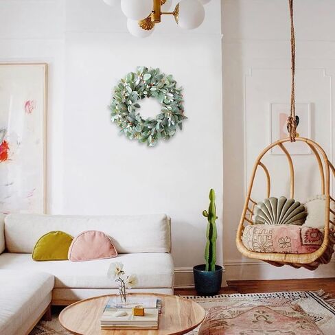 20 بوصة أذن خروف أخضر يترك إكليلًا مع التوت البرتقالي اللطيف للباب الأمامي، على مدار السنة وإكليل أوراق الخريف للداخلية والخارجية in Kuwait