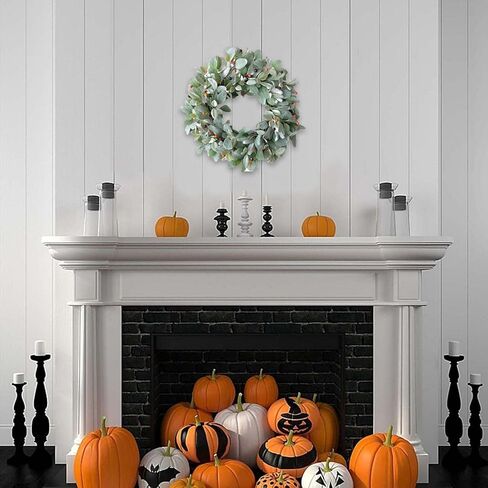 20 بوصة أذن خروف أخضر يترك إكليلًا مع التوت البرتقالي اللطيف للباب الأمامي، على مدار السنة وإكليل أوراق الخريف للداخلية والخارجية in Kuwait