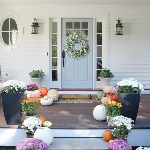 20 بوصة أذن خروف أخضر يترك إكليلًا مع التوت البرتقالي اللطيف للباب الأمامي، على مدار السنة وإكليل أوراق الخريف للداخلية والخارجية in Kuwait