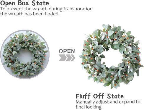 20 بوصة أذن خروف أخضر يترك إكليلًا مع التوت البرتقالي اللطيف للباب الأمامي، على مدار السنة وإكليل أوراق الخريف للداخلية والخارجية in Kuwait