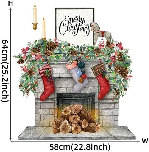 Removable Christmas Wall Decals for Home Decoration Cartoon Socks Fireplace Wall Stickers for Kids Room Children's Room Decorative Stickers Self Adhesive Christmas Background Wallpaper Murals in Kuwait