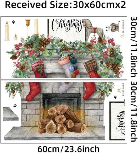 Removable Christmas Wall Decals for Home Decoration Cartoon Socks Fireplace Wall Stickers for Kids Room Children's Room Decorative Stickers Self Adhesive Christmas Background Wallpaper Murals in Kuwait