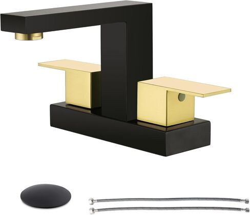 Black and Gold Bathroom Faucet, 4-Inch Centerset Bathroom Faucet for Sink 3-Hole, Modern 2-Handle Vanity Faucet with Drain & Supply Lines in Saudi Arabia