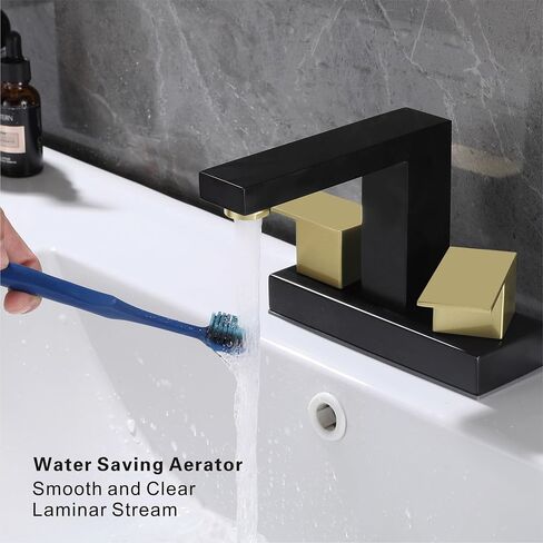 Black and Gold Bathroom Faucet, 4-Inch Centerset Bathroom Faucet for Sink 3-Hole, Modern 2-Handle Vanity Faucet with Drain & Supply Lines in Saudi Arabia