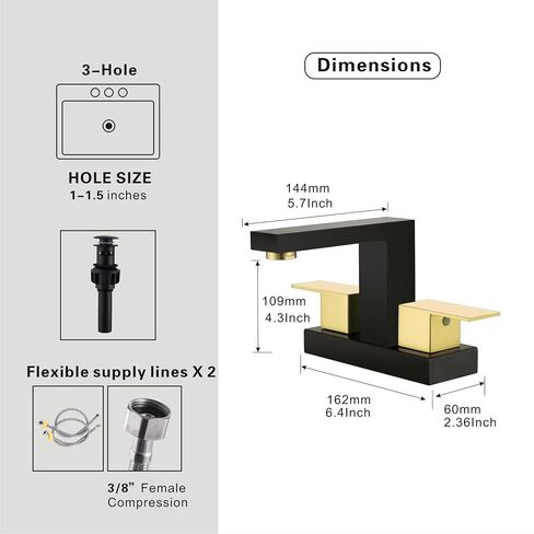 Black and Gold Bathroom Faucet, 4-Inch Centerset Bathroom Faucet for Sink 3-Hole, Modern 2-Handle Vanity Faucet with Drain & Supply Lines in Saudi Arabia