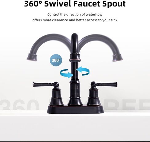 صنبور حمام أسود غير لامع بمقبضين من النحاس صنبور حوض الغرور 360 درجة صنبور دوار 4 بوصة مثبت على سطح السفينة، مع تصريف منبثق للتدفق الزائد ومجموعة خطوط إمداد المياه cUPC، BH-038MB in Kuwait