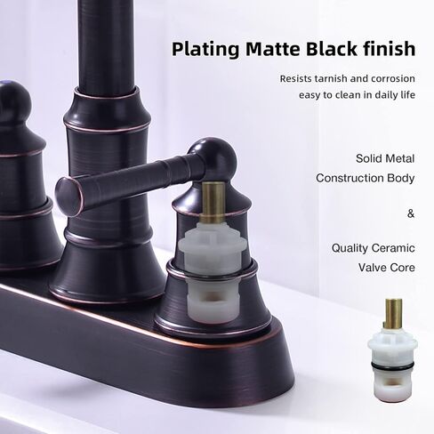 صنبور حمام أسود غير لامع بمقبضين من النحاس صنبور حوض الغرور 360 درجة صنبور دوار 4 بوصة مثبت على سطح السفينة، مع تصريف منبثق للتدفق الزائد ومجموعة خطوط إمداد المياه cUPC، BH-038MB in Kuwait