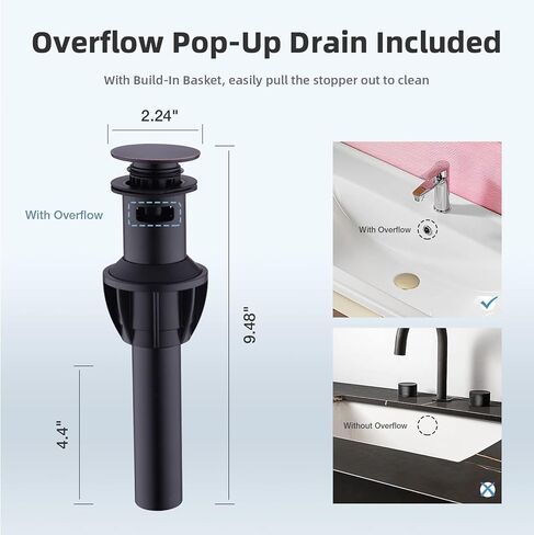 صنبور حمام أسود غير لامع بمقبضين من النحاس صنبور حوض الغرور 360 درجة صنبور دوار 4 بوصة مثبت على سطح السفينة، مع تصريف منبثق للتدفق الزائد ومجموعة خطوط إمداد المياه cUPC، BH-038MB in Kuwait