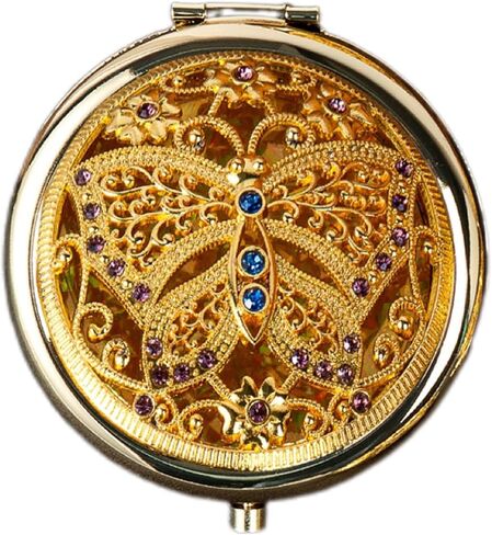 TANG SONG1PC Vintage Five Little Flowers Patterns Pattern Cosmetic Makeup Pocket Purse Magnification Jewel Mirror (Golden) in Saudi Arabia