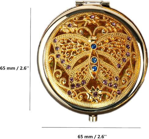 TANG SONG1PC Vintage Five Little Flowers Patterns Pattern Cosmetic Makeup Pocket Purse Magnification Jewel Mirror (Golden) in Saudi Arabia