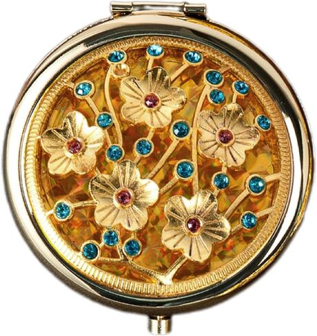 TANG SONG1PC Vintage Five Little Flowers Patterns Pattern Cosmetic Makeup Pocket Purse Magnification Jewel Mirror (Golden) in Saudi Arabia