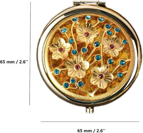 TANG SONG1PC Vintage Five Little Flowers Patterns Pattern Cosmetic Makeup Pocket Purse Magnification Jewel Mirror (Golden) in Saudi Arabia