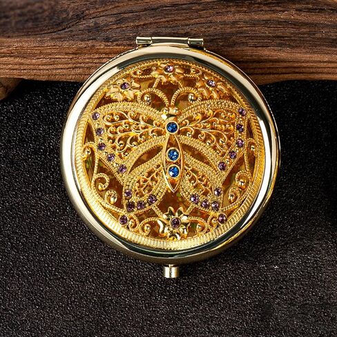 TANG SONG1PC Vintage Five Little Flowers Patterns Pattern Cosmetic Makeup Pocket Purse Magnification Jewel Mirror (Golden) in Saudi Arabia