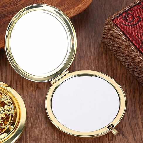 TANG SONG1PC Vintage Five Little Flowers Patterns Pattern Cosmetic Makeup Pocket Purse Magnification Jewel Mirror (Golden) in Saudi Arabia