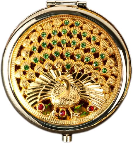 TANG SONG1PC Vintage Five Little Flowers Patterns Pattern Cosmetic Makeup Pocket Purse Magnification Jewel Mirror (Golden) in Saudi Arabia