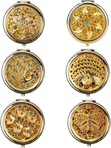 TANG SONG1PC Vintage Five Little Flowers Patterns Pattern Cosmetic Makeup Pocket Purse Magnification Jewel Mirror (Golden) in Saudi Arabia