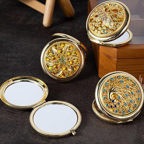 TANG SONG1PC Vintage Five Little Flowers Patterns Pattern Cosmetic Makeup Pocket Purse Magnification Jewel Mirror (Golden) in Saudi Arabia