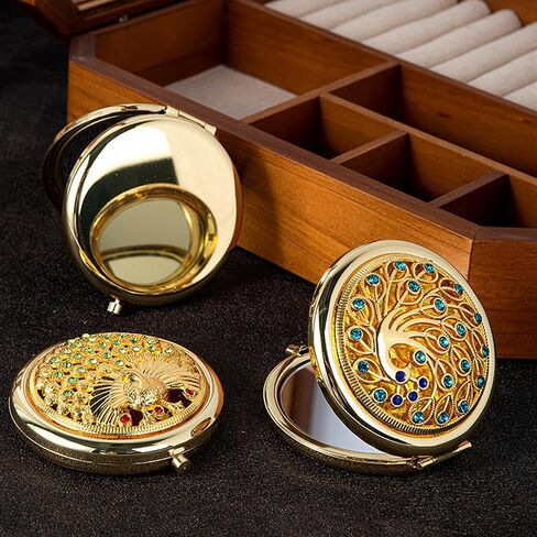 TANG SONG1PC Vintage Five Little Flowers Patterns Pattern Cosmetic Makeup Pocket Purse Magnification Jewel Mirror (Golden) in Saudi Arabia