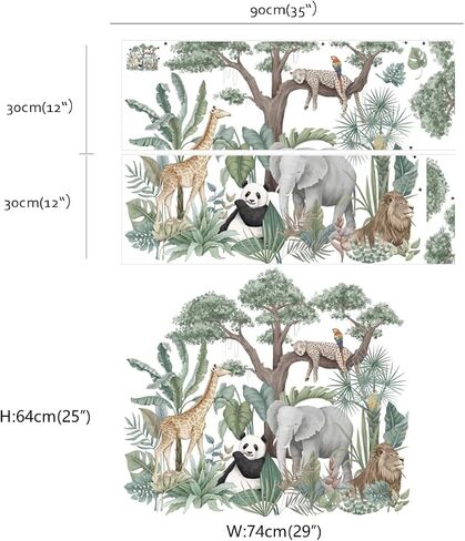 Runtoo Tropical Jungle Animal Wall Decals Panda Elephant Plants Wall Stickers Kids Room Bedroom Wall Decor in Saudi Arabia
