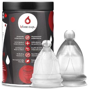 Bfree Menstrual Cup 2-Pack - Reusable Period Cup Leak-Free Eco-Friendly Tampon/Pad Alternative Feminine Hygiene Product for Teens, Women - includes Size 1 + Size 2 Cups