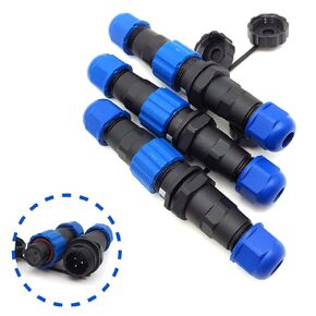 SD13 3pin Waterproof Connector, 5A 380V High Voltage Electrical IP68 LED Power 3pin Circular Connector Plug(Female)-Socket(Male) (3pin, Direct Plug x 3set)