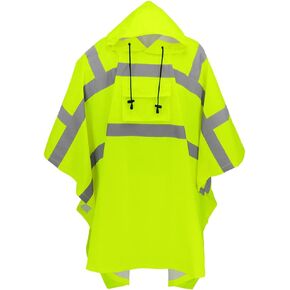 Global Glove Standard Rain Poncho, High-Visibility Yellow/Green, One Size