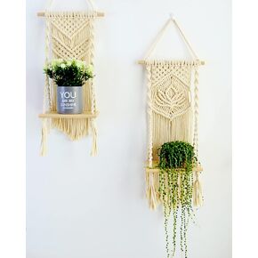 Macrame Wall Hanging Shelf- Macrame Shelves Handmade Decorative Floating Boho Shelf-Plant Shelf Display Rack to Organize and Decor for Living Room, Bedroom, Bathroom…