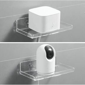 2 Pack Floating Shelves Wall Shelves - Acrylic Shelves Small Display Shelf, Adhesive or Screw Installation, for Smart Speaker Webcam Mesh Router