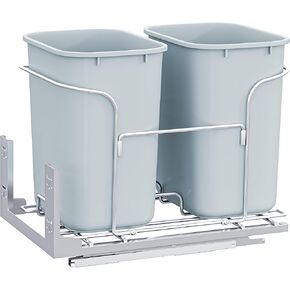 Double 27 Quart Pull-Out Trash Can for 20.9" W x 25" D x 20.9" H Minimum Cabinets, Sliding Under Mount Kitchen Waste Garbage Container with Soft-Close Slides, Gray