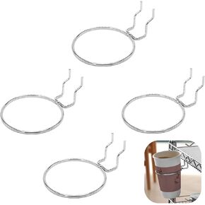 4 PCS Shopping Cart Cup Holder Portable Cup Holder Cart Cup Holder Carbon Steel Ring Style Cart Hanger Shopping Cart Accessories for Coffee Tapered Cup, Chrome