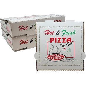 50 Pack Pizza Box 4 Color Print Hot & Fresh Pizza - Base Color White (12" x 12")